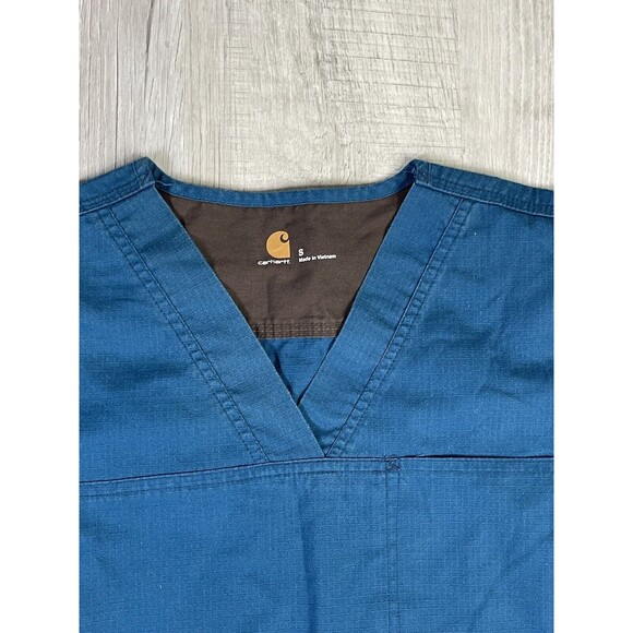 Carhartt Turquoise Ribstop Utility Scrub Top Double Breadt Pocket Size S - Picture 4 of 8